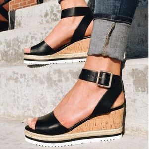 Casual Daily Comfy Peep Toe Wedges Black